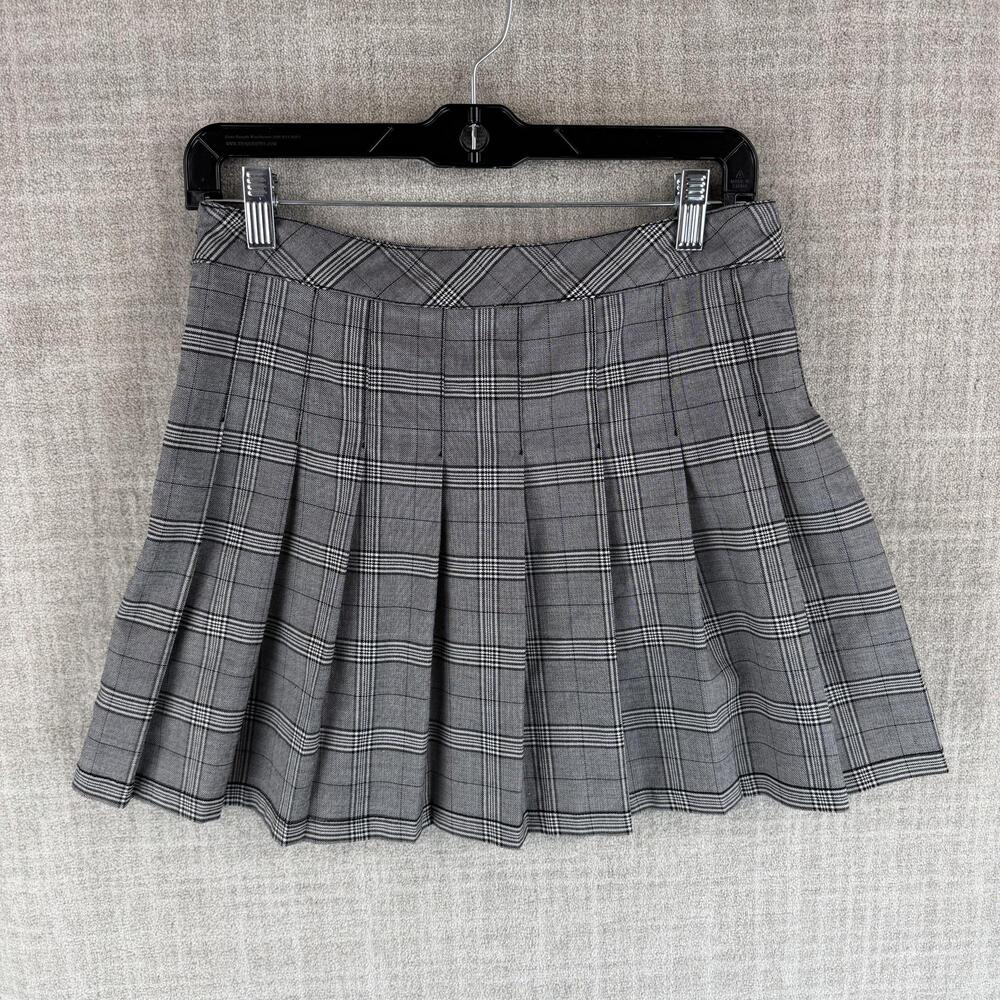 MAMBA JEANS Skirt Womens L Gray Plaid Pleated Short Twill Zip Casual Fall